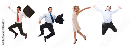 very happy business people jumping high with a smile