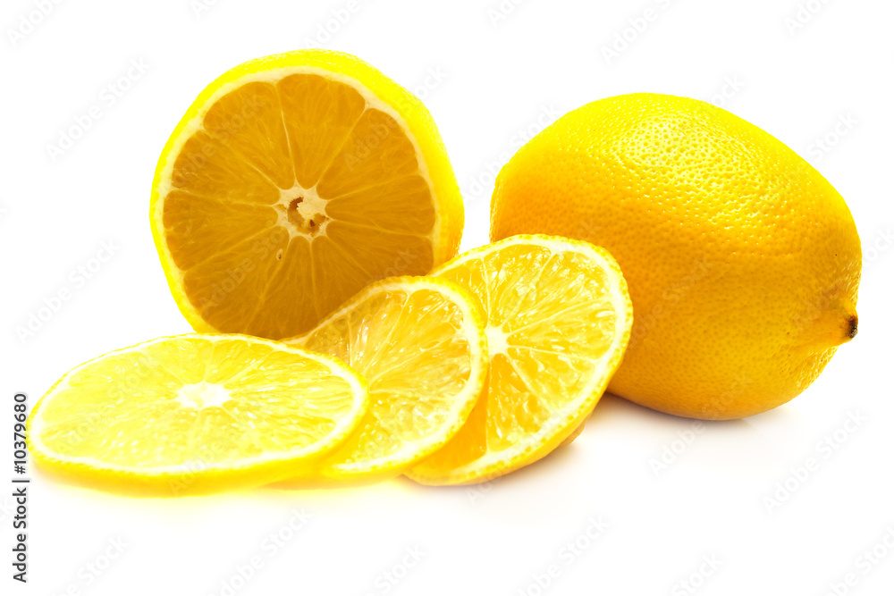 ripe juicy lemons on white. Isolation. Shallow DOF