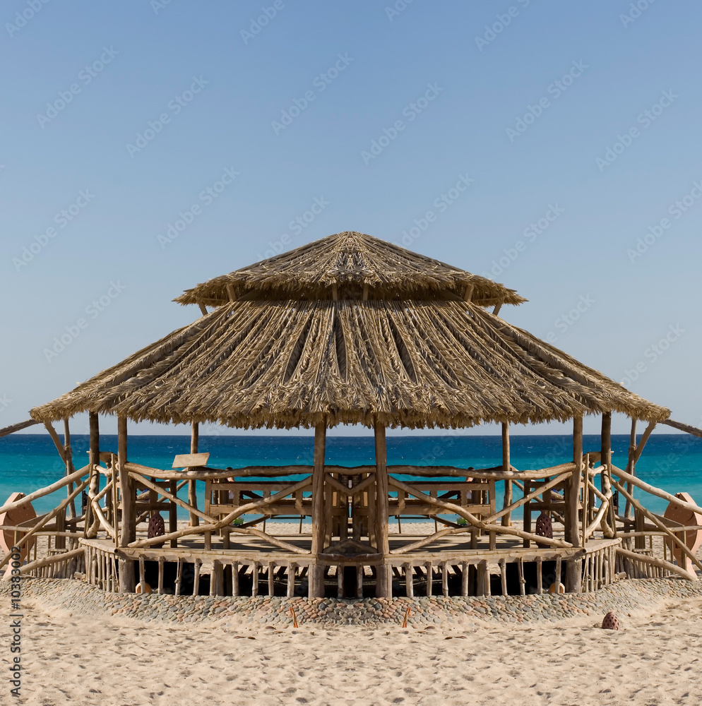 Tropical african beach hut with lovely view of the Red Sea