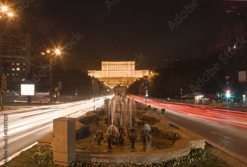 Night traffic in front of the the House of Parliament,Bucharest,