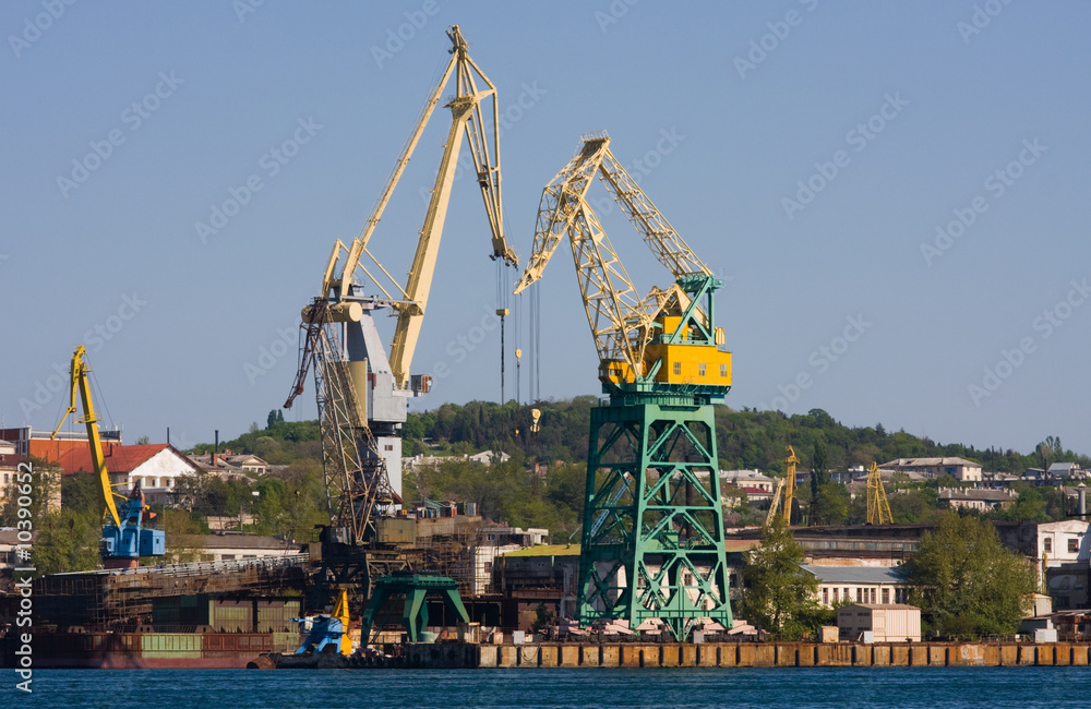 Cranes in port of the city Sevastopol