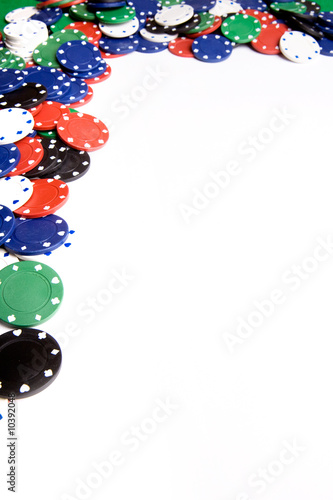 White casino chip background with copy space