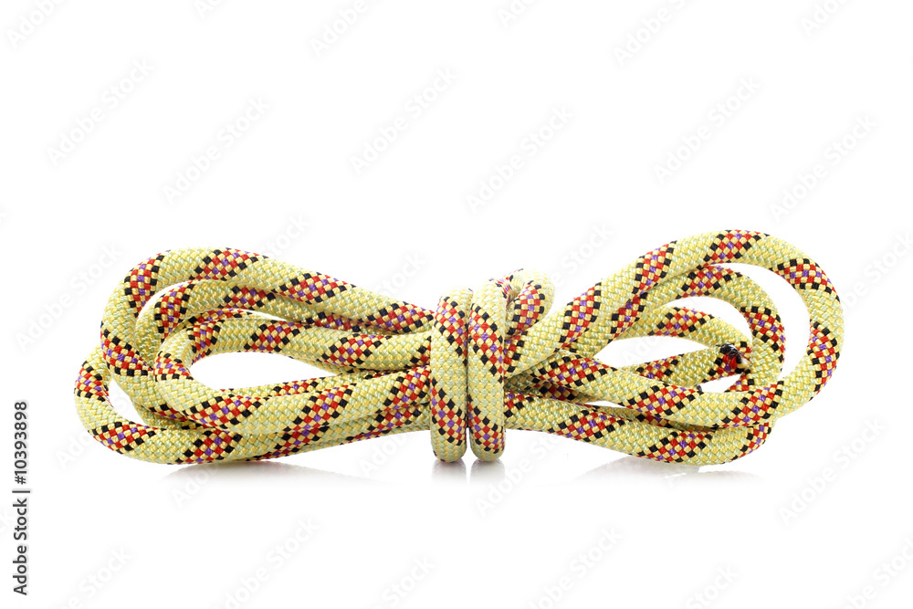 Rope with knot reflected on white background