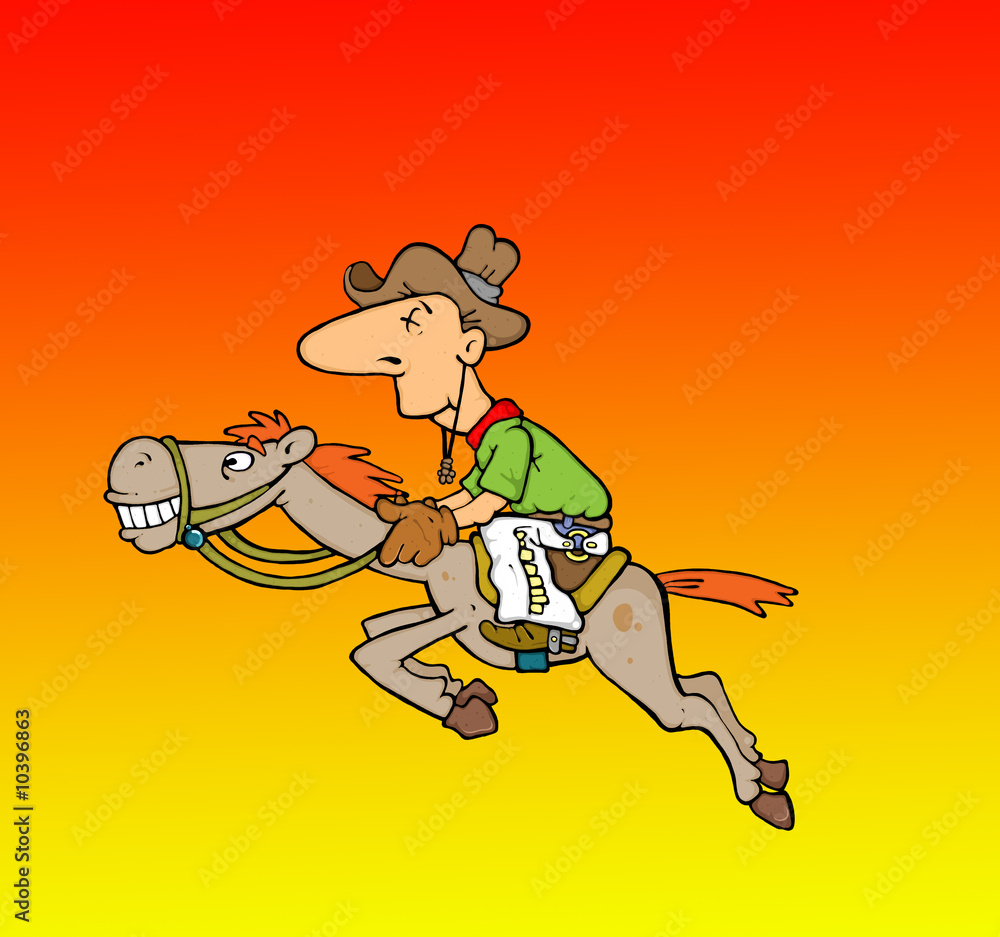 Naklejka premium cowboy, that is sleeping, riding a horse