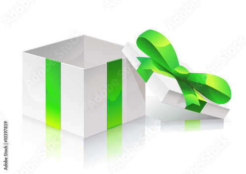 Cadeau au ruban vert ouvert (reflet)
