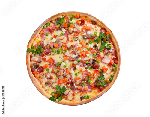 Supreme Pizza isolated on a white background.