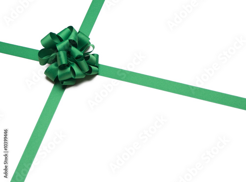 Christmas Green Ribbon and Bow on white background