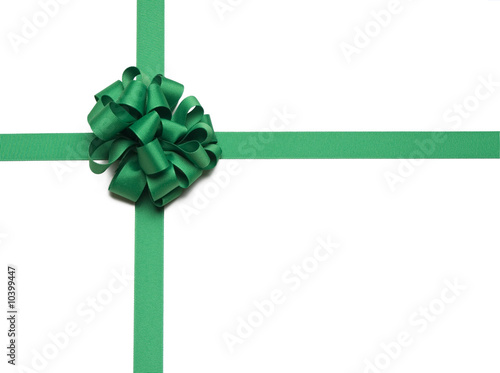 Christmas Green Ribbon and Bow on white background