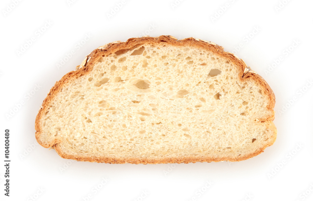 isolated slice of white bread on white background