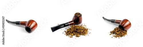 tobacco-pipe and heap of tobacco over white background