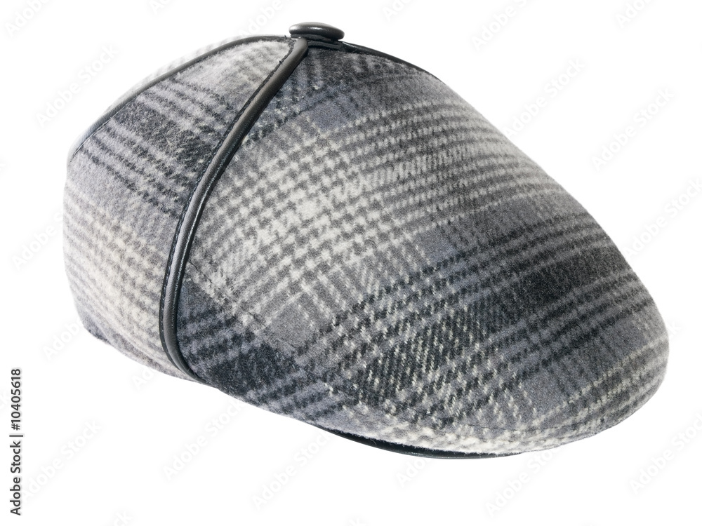 Fototapeta premium checked gray peaked cap isolated on white