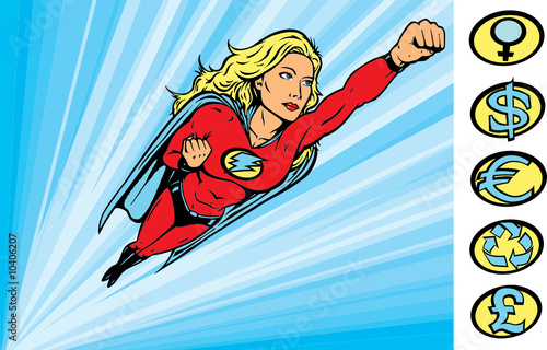 Superheroine flying into action