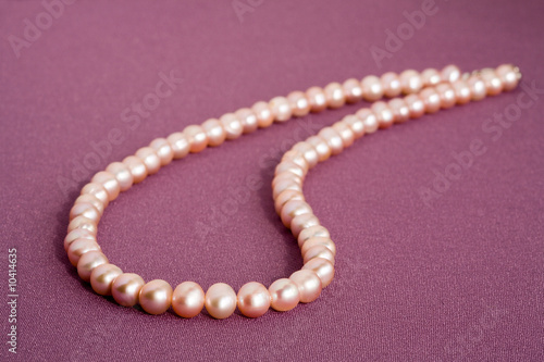 Beads from natural pearls on a lilac background