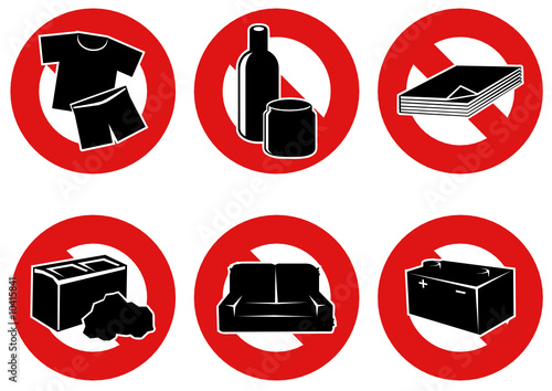 Symboles d'interdiction des types de déchets (détouré)