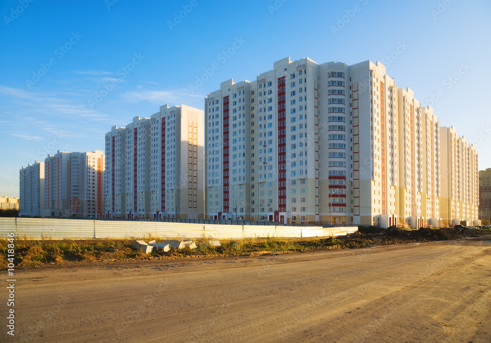 New buildings. Wide angle view. Sunset light. New buildings. Wide angle view. Sunset light.