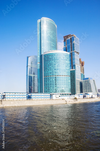 Moscow city business center. Wide angle view.