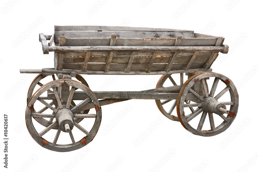 Old wooden wagon isolated on white background with clipping path Old wooden wagon isolated on white background with clipping path