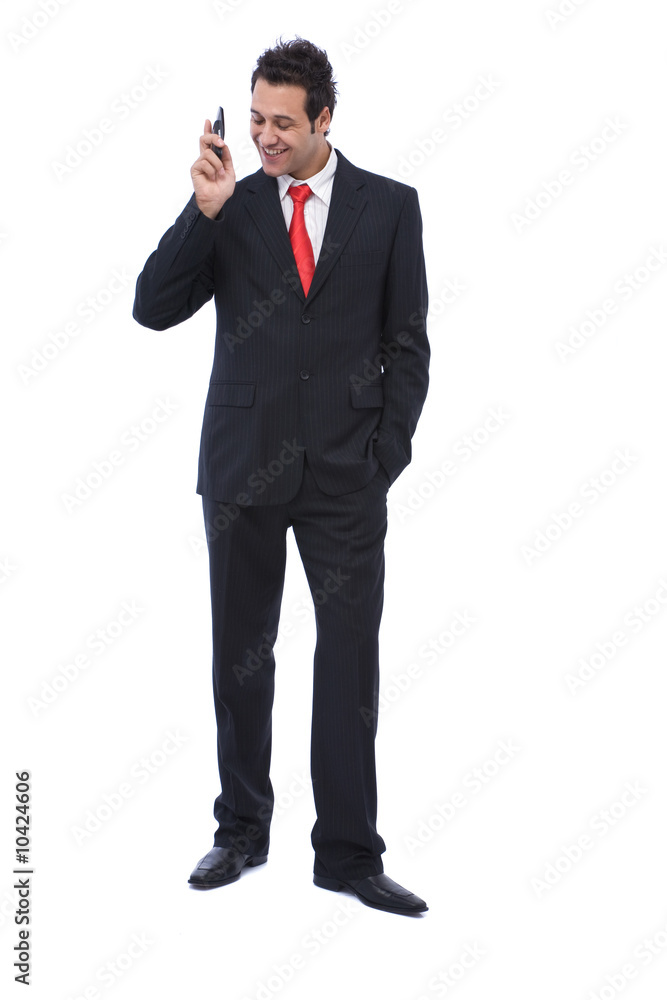 young businessman talking on the mobile phone on white young businessman talking on the mobile phone on white