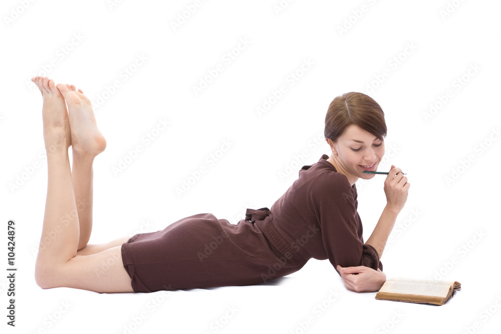 beautiful woman with a book on white backgrond beautiful woman with a book on white backgrond