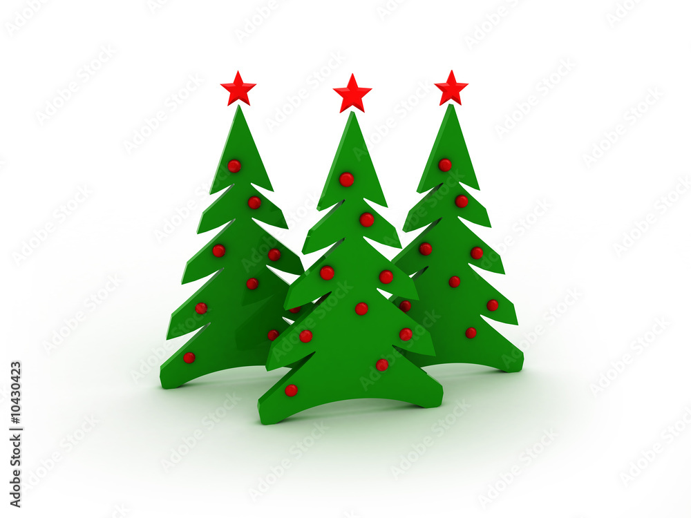 3d illustration of three christmas tree stylized