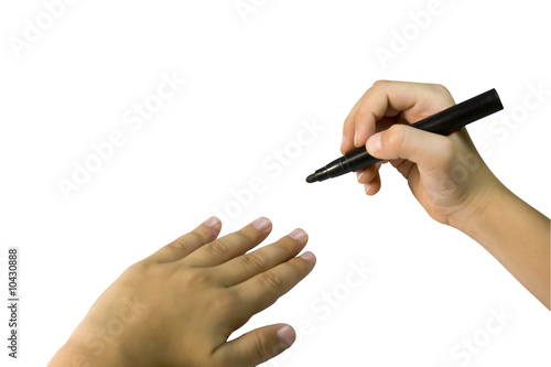 Young boy write letter . Isolated. Copy space