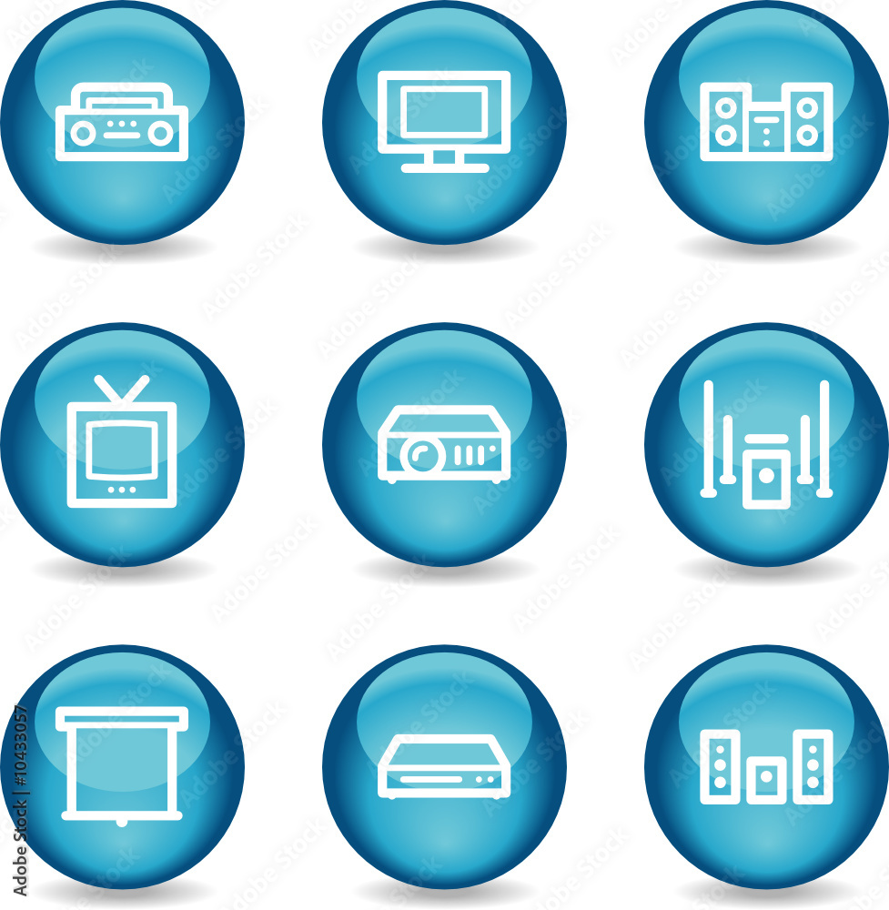 Audio video web icons, blue glossy sphere series Audio video web icons, blue glossy sphere series
