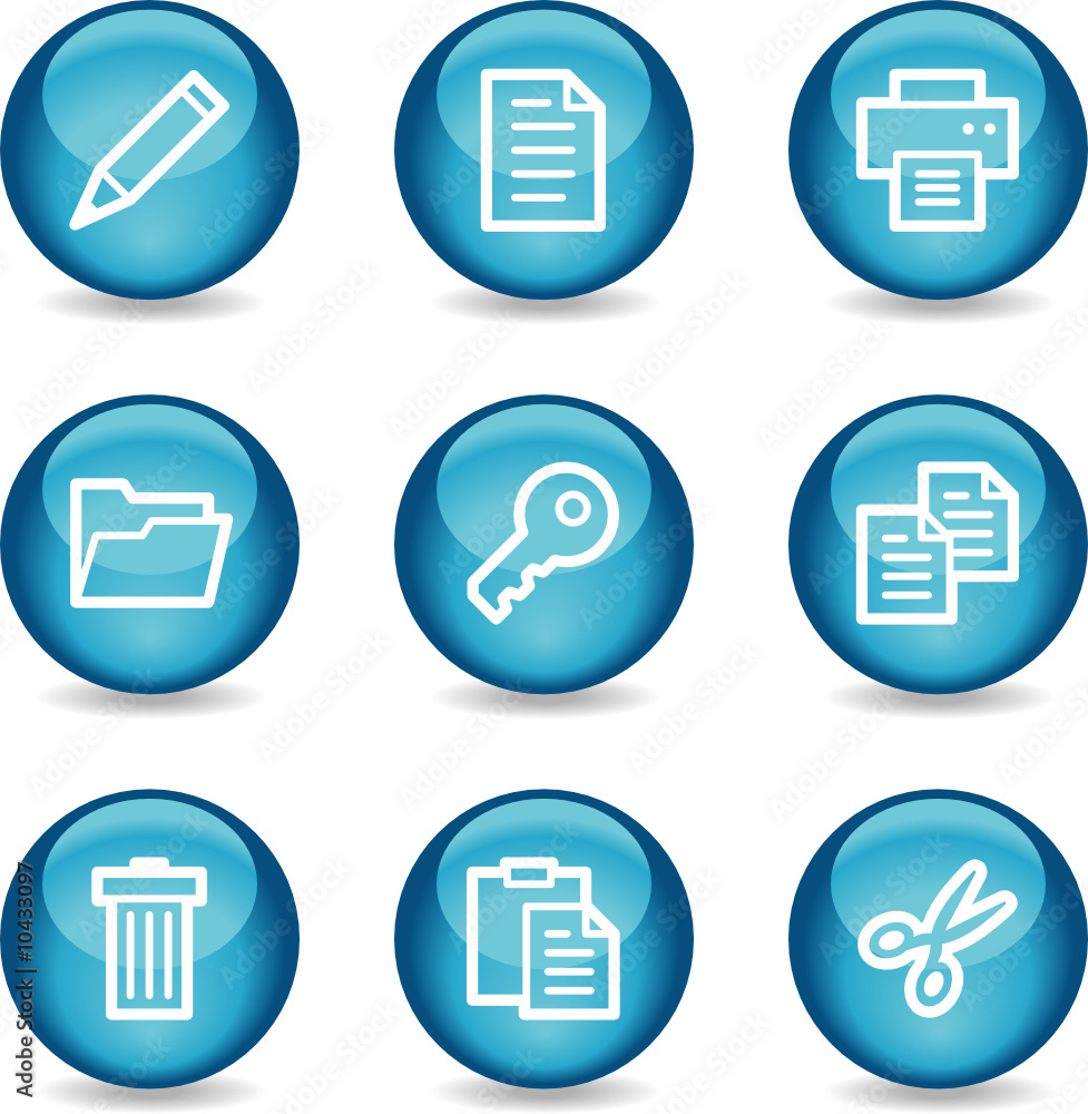 Document web icons, blue glossy sphere series