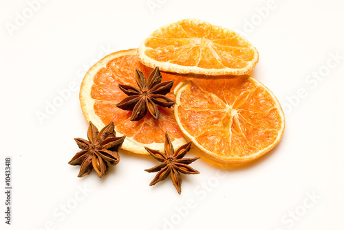 orange and anise isolated on white background