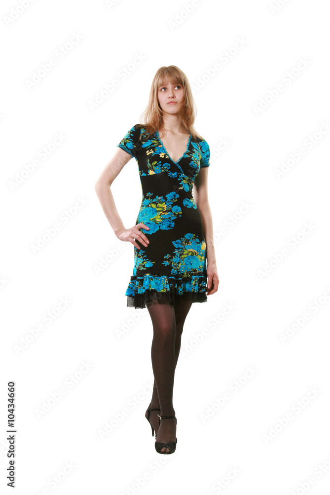 The young woman poses on a white background The young woman poses on a white background