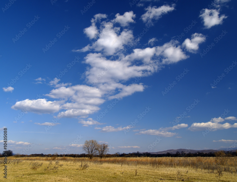 An autumn landscape with a meadow and clouds An autumn landscape with a meadow and clouds
