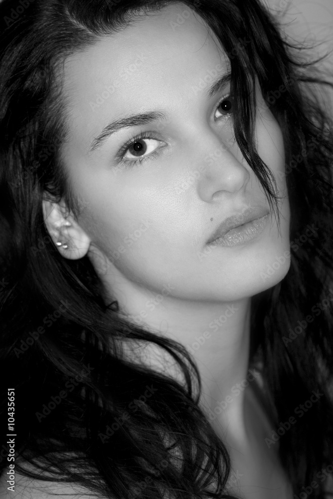 Black Hair Young Beautiful Woman White and Black Studio Portrait Black Hair Young Beautiful Woman White and Black Studio Portrait