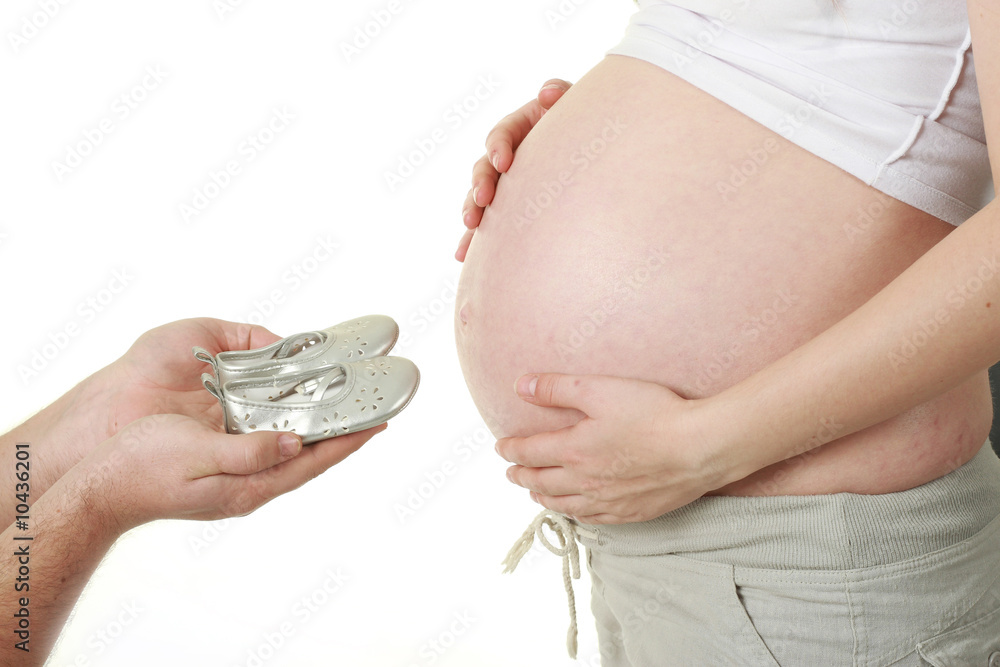 Big belly of a 32 weeks pregnant woman