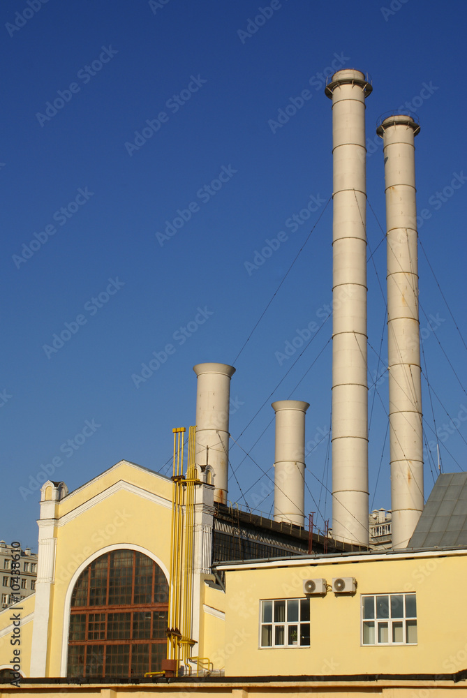Energy station with pipe in the center of Moscow, Russia Energy station with pipe in the center of Moscow, Russia