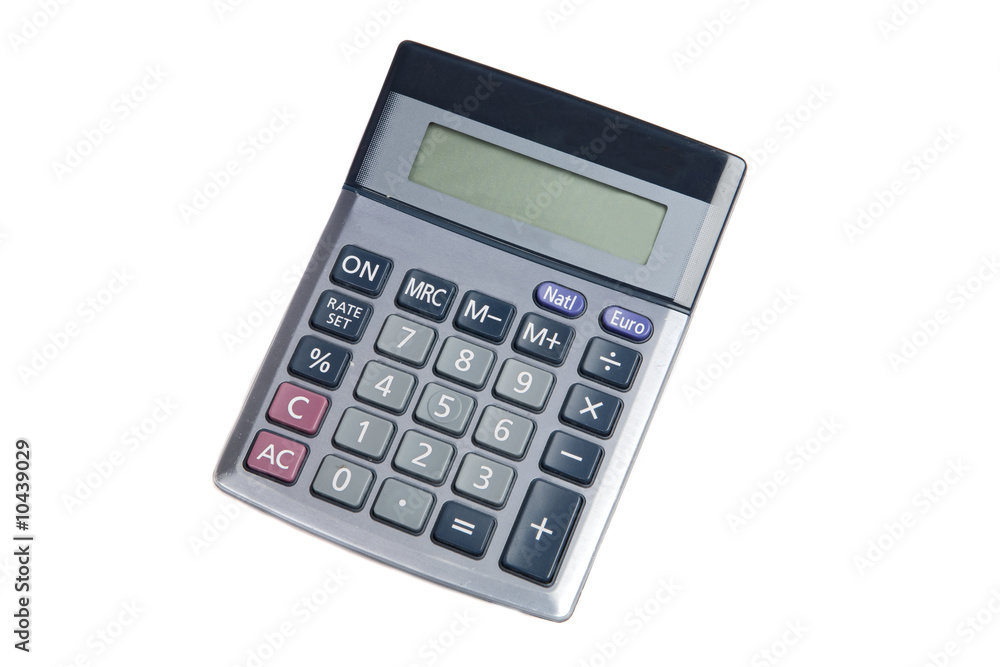 Photo of one calculator on a over white background Photo of one calculator on a over white background