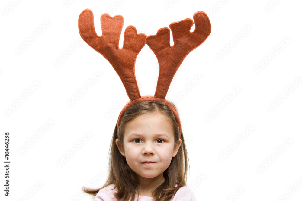 5 years old girl wearing a reindeer headband 5 years old girl wearing a reindeer headband