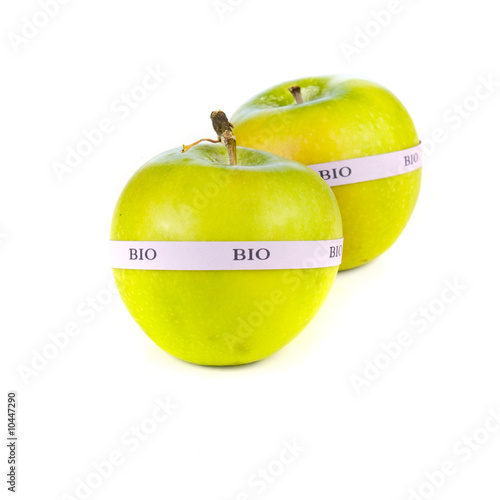 Yellow bio apples isolated on white