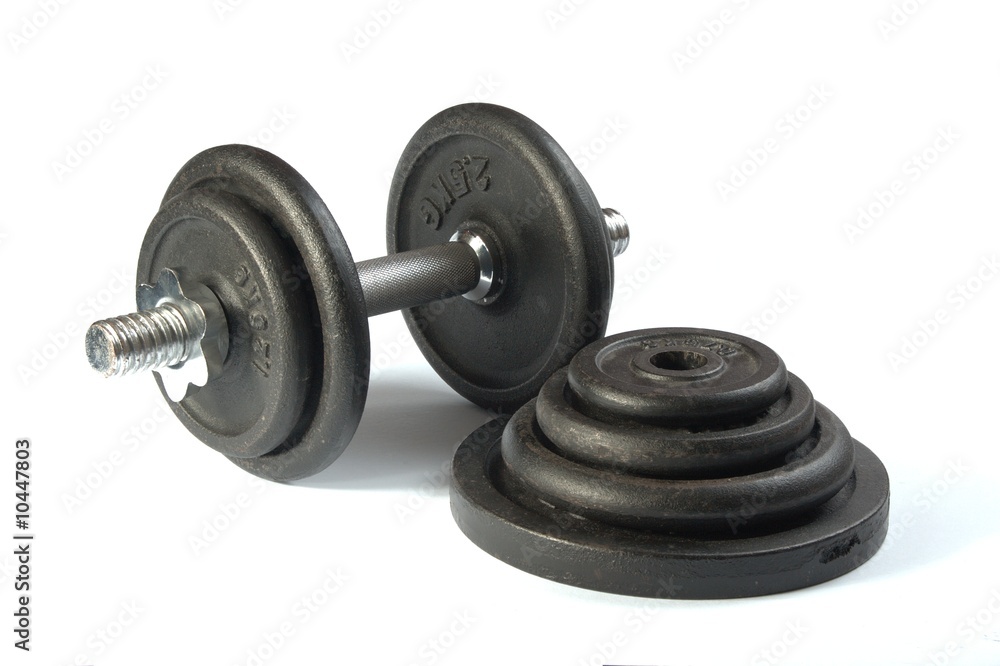 Old dirty dumbbells isolated on white background. Old dirty dumbbells isolated on white background.