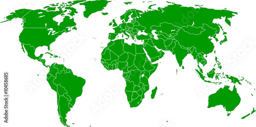 Grüne Weltkarte - Vektor mit Grenzen auf extra Ebene