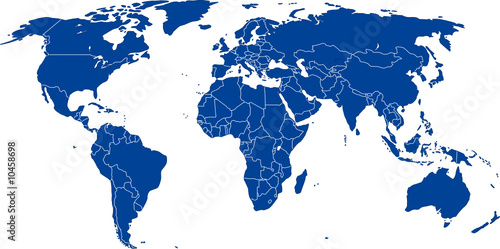 Weltkarte - Vektor mit genauen Grenzen auf extra Ebene