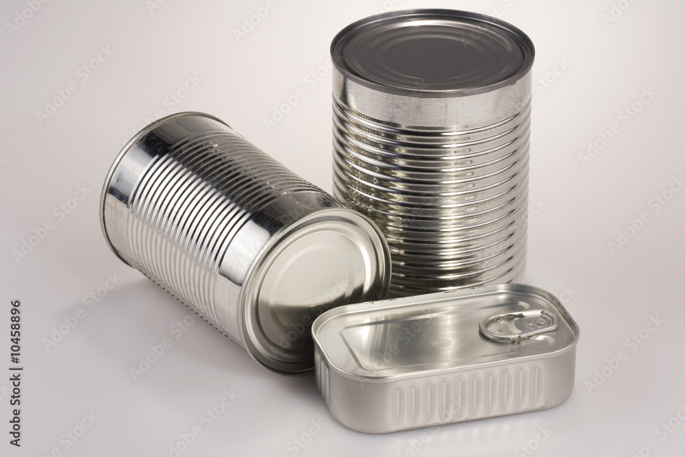 Assortment of various silver tin can, without labels Assortment of various silver tin can, without labels