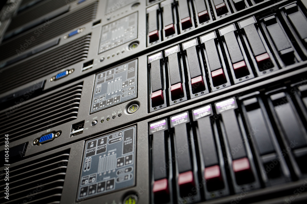 Servers stack with hard drives in a datacenter rack Stock-Foto | Adobe Stock