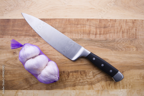 Garlic, Knife and Cutting Board