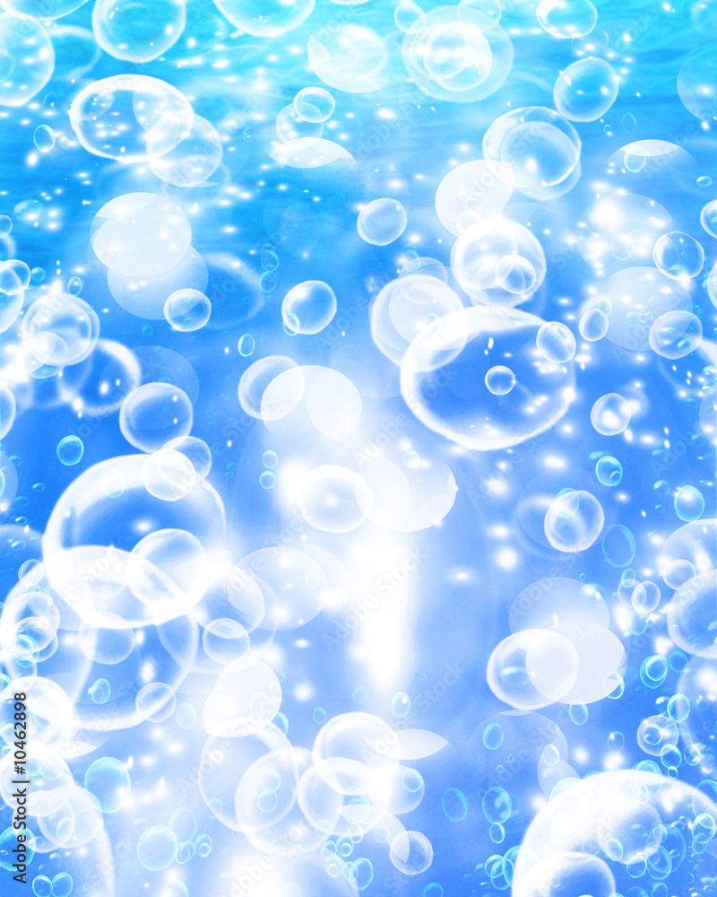 Air bubbles on a soft blue background