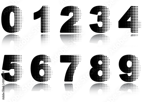 Digits set. Halftone black-and-white vector illustration.