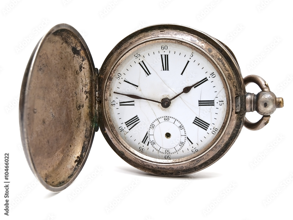 old pocket clock against the white background