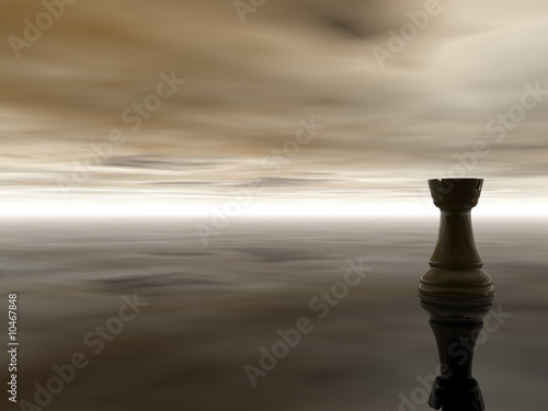 black chess rook on cloudy stormy background - 3d illustration