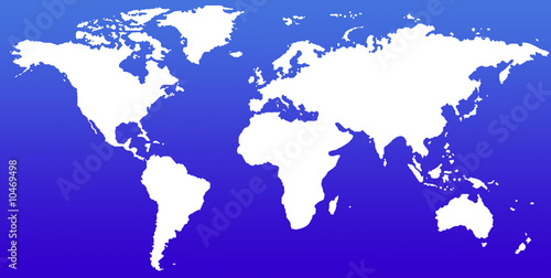 Weltkart wei   auf blau
