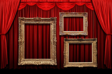 Red stage curtain with gold frames