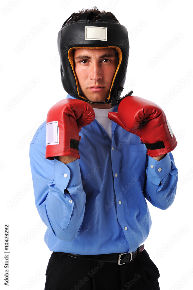 Businessman with boxing gloves isolated over a white background Businessman with boxing gloves isolated over a white background