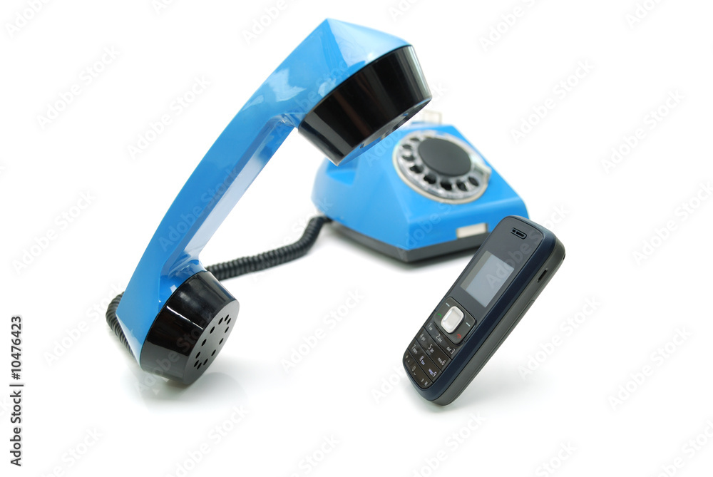 Old telephone and mobile phone Old telephone and mobile phone